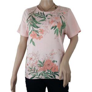 Alfred Dunner Floral Applique Pink  Top